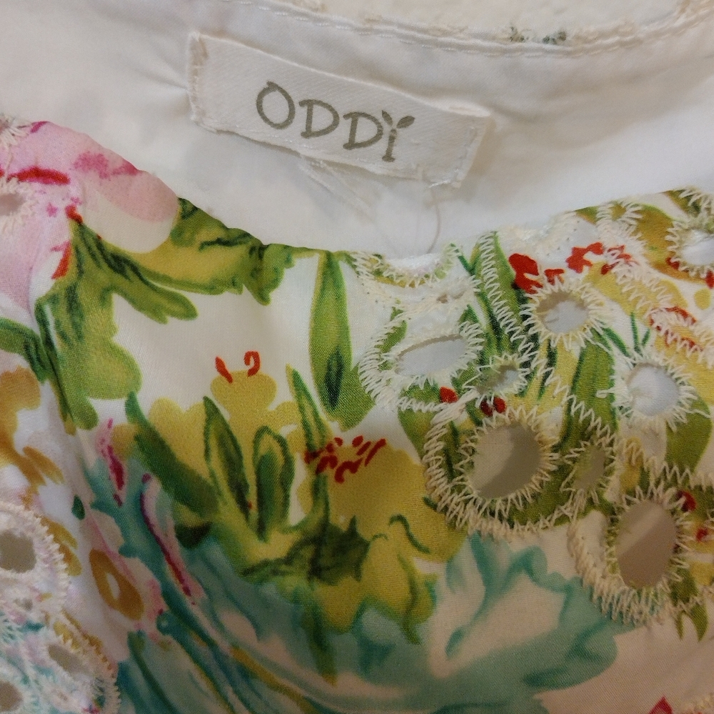 Oddy Multicolor Floral Eyelet Blouse, 2X - Picture 3 of 4